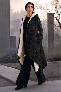 Adinkratek Micro Fleece Cloak — lifestyle — garden movement — hood lowered