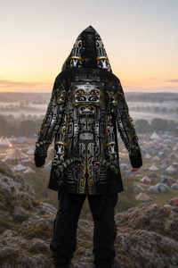 Blitzed Micro Fleece Cloak — lifestyle — dawn campsite back view