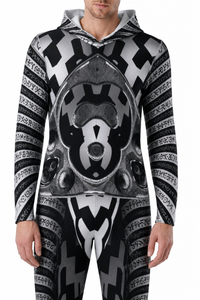 Hypnotica, Men's Hooded Jumpsuit, Festival Onesie, Wearable Art — lifestyle view 05 — 05-construction-detail
