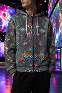 Prismatic Frequency Micro Fleece Zip Up Hoodie — lifestyle view 05 — 05-construction-detail