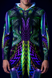 Mystic Temptation Men's Hooded Jumpsuit / Bodysuit / Onesie — lifestyle view 05 — 05-construction-detail