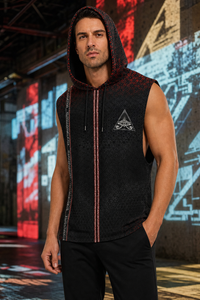 Singular Sight Hooded Tank Top — lifestyle view 05 — 05-detail-projection-art-space