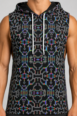 Prismatic Grid Hooded Tank Top — lifestyle view 05 — 05-hood-armhole-detail