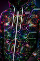 Icaro Unisex Athletic Hoodie, Psychedelic Zip Up Festival Hoodie, Neon Visionary Art Rave Streetwear Jacket lifestyle 5