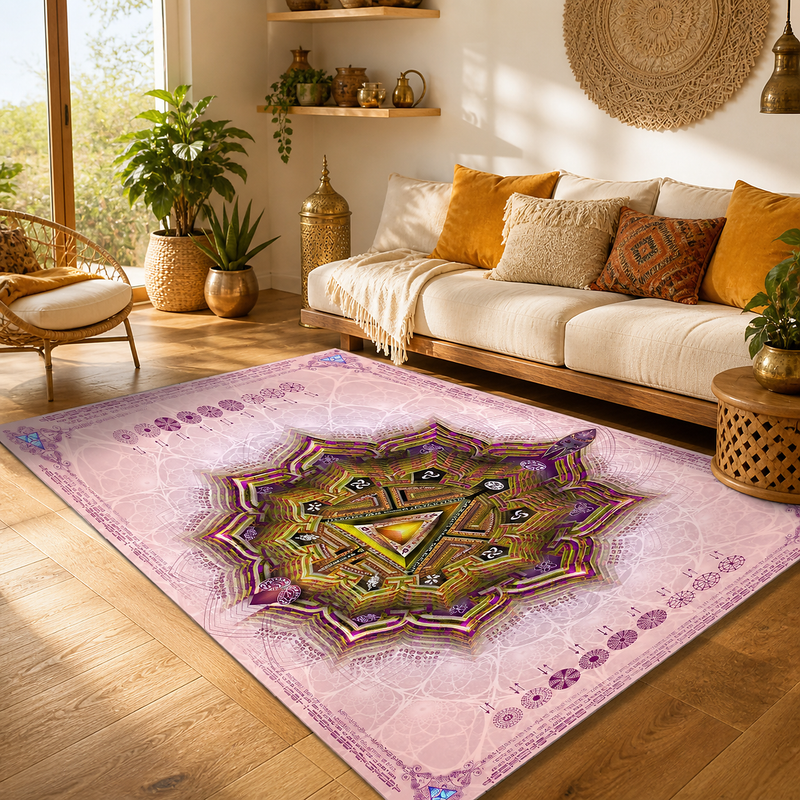 Manipura Solar Plexus Area Rug, Yellow Mandala Meditation Rug, Sacred Geometry Yoga Decor