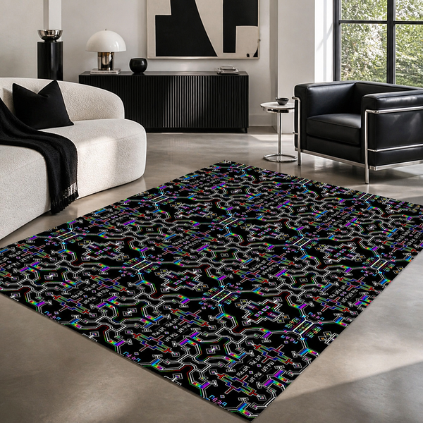 Prismatic Grid Area Rug, Rainbow Sacred Geometry Carpet, Modern Psychedelic Floor Rug