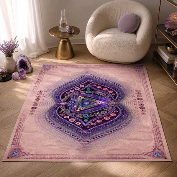 Ajna Third Eye Chakra Area Rug, Violet Mandala Meditation Rug, Sacred Geometry Yoga Decor