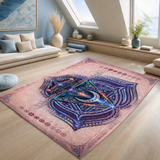 Vishuddha Throat Chakra Area Rug, Blue Mandala Meditation Mat, Sacred Geometry Yoga Decor