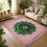 Anahata Heart Chakra Area Rug, Green Mandala Meditation Rug, Sacred Geometry Yoga Room Rug