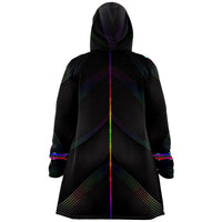 Solid Spectrum Micro Fleece Cloak, Hooded Wearable Art, Psychedelic Festival Layer — back spread — hood raised