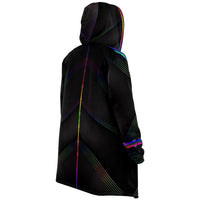 Solid Spectrum Micro Fleece Cloak, Hooded Wearable Art, Psychedelic Festival Layer — back — hood raised