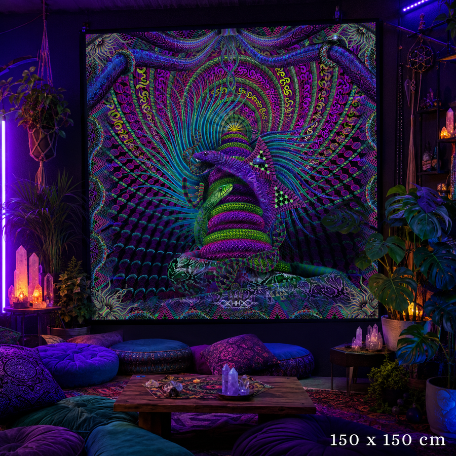 UV Active NEON Canvas Backdrop - Kundalini Rising 142 x 142 cm