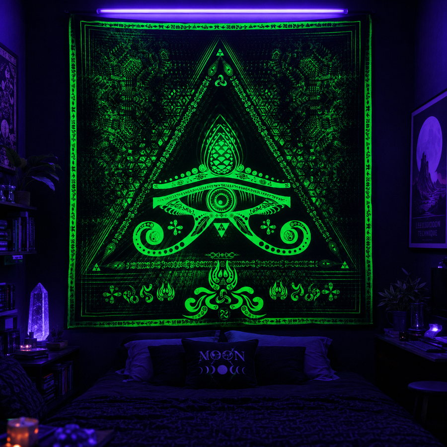 Fluro Neon Tapestry of "Singular Sight" - UV Active! Lime