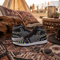 Psychedelic Rainbow High-Top Streetwear Shoes | Festival Sneakers | Unisex Statement Footwear