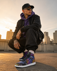 Xenowave Unisex High-Top Sneakers – Psychedelic Festival Shoes, Visionary Streetwear, Colorful Rave Fashion