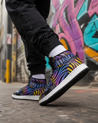 Xenowave Unisex High-Top Sneakers – Psychedelic Festival Shoes, Visionary Streetwear, Colorful Rave Fashion