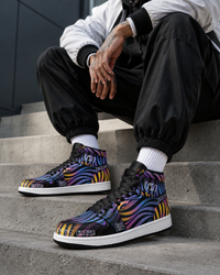 Xenowave Unisex High-Top Sneakers – Psychedelic Festival Shoes, Visionary Streetwear, Colorful Rave Fashion