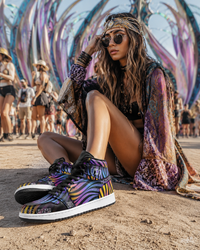 Xenowave Unisex High-Top Sneakers – Psychedelic Festival Shoes, Visionary Streetwear, Colorful Rave Fashion