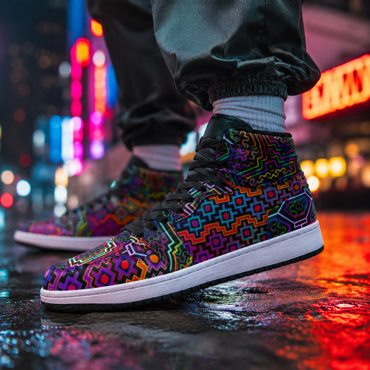 Icaro Unisex Sneakers, Psychedelic Geometric High Tops, Colorful Festival Shoes, Rave Streetwear, Visionary Art Footwear