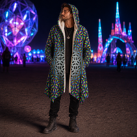 Flux Capacitor Micro Fleece Cloak, Psychedelic Hooded Wearable Art, Festival Outerwear