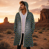 Flux Capacitor Micro Fleece Cloak, Psychedelic Hooded Wearable Art, Festival Outerwear