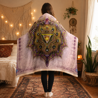 Manipura Solar Plexus Chakra Hooded Blanket, Sherpa Fleece Wearable Throw, Boho Mandala Meditation Gift, Spiritual Home Decor