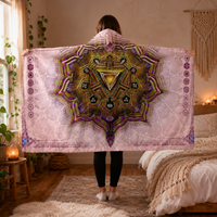 Manipura Solar Plexus Chakra Hooded Blanket, Sherpa Fleece Wearable Throw, Boho Mandala Meditation Gift, Spiritual Home Decor