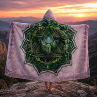 Anahata Heart Chakra Hooded Blanket, Green Mandala Sherpa Throw, Boho Meditation Gift, Sacred Geometry Blanket