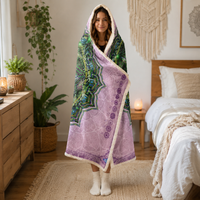 Anahata Heart Chakra Hooded Blanket, Green Mandala Sherpa Throw, Boho Meditation Gift, Sacred Geometry Blanket