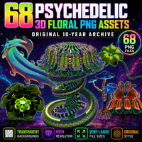 3D Floral Asset Pack - Psychedelic Art Graphic Assets