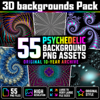 55 Psychedelic Background PNG Assets, Abstract 3D Fractal Backdrops for Digital Art, Posters & Design