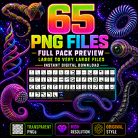 65 Psychedelic 3D Tentacle PNG Assets, Transparent Abstract Graphic Elements for Digital Art, Collage & Design