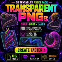 65 Psychedelic 3D Tentacle PNG Assets, Transparent Abstract Graphic Elements for Digital Art, Collage & Design