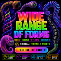 65 Psychedelic 3D Tentacle PNG Assets, Transparent Abstract Graphic Elements for Digital Art, Collage & Design
