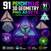 91 Psychedelic 3D Geometry PNG Assets, Transparent Sacred Geometry Clipart Pack for Digital Art & Design