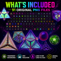 91 Psychedelic 3D Geometry PNG Assets, Transparent Sacred Geometry Clipart Pack for Digital Art & Design