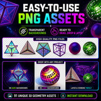 91 Psychedelic 3D Geometry PNG Assets, Transparent Sacred Geometry Clipart Pack for Digital Art & Design