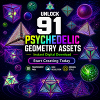 91 Psychedelic 3D Geometry PNG Assets, Transparent Sacred Geometry Clipart Pack for Digital Art & Design