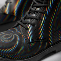Waveform Psychedelic Combat Boots, Unisex Trippy Festival Shoes, Optical Illusion Streetwear