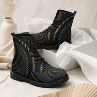 Waveform Psychedelic Combat Boots, Unisex Trippy Festival Shoes, Optical Illusion Streetwear