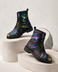 Enchanted Essence Psychedelic Combat Boots – Unisex Visionary Art Festival Boots
