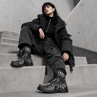 Hypnotica Monochrome Combat Boots, Unisex Optical Illusion Shoes, Gothic Streetwear