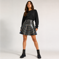 Waveform Glitter Flare Skirt, Psychedelic A-Line Festival Mini, Blacklight Reactive