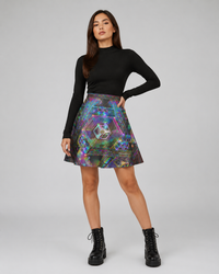 Trinary Transcendence Glitter Flare Skirt, Psychedelic Rave Festival Mini Skirt, UV Reactive!
