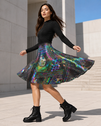 Trinary Transcendence Glitter Flare Skirt, Psychedelic Rave Festival Mini Skirt, UV Reactive!