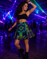 Tryptek UV Reactive Glitter Flare Skirt, Psychedelic Festival Rave Wear, UV Active