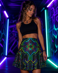 Tryptek UV Reactive Glitter Flare Skirt, Psychedelic Festival Rave Wear, UV Active