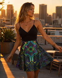 Tryptek UV Reactive Glitter Flare Skirt, Psychedelic Festival Rave Wear, UV Active