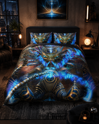 Celestial Cradle Bedding Set, Sci Fi DMT Egyptian Duvet Cover Set, Alien Pharaoh Bedding, Mystical Bedroom Decor, Psychedelic Luxury Bed Set