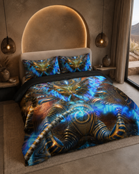 Celestial Cradle Bedding Set, Sci Fi DMT Egyptian Duvet Cover Set, Alien Pharaoh Bedding, Mystical Bedroom Decor, Psychedelic Luxury Bed Set